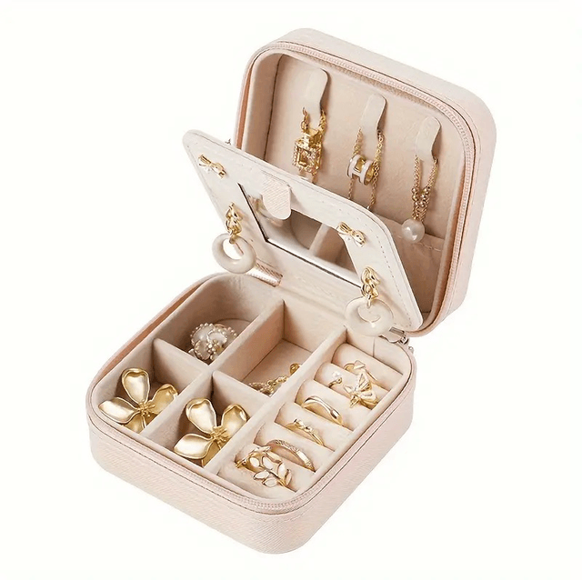 Boite rose à Bijoux de Poche avec miroir 
