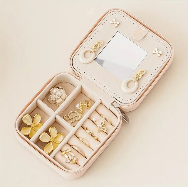 Boite rose à Bijoux de Poche avec miroir 