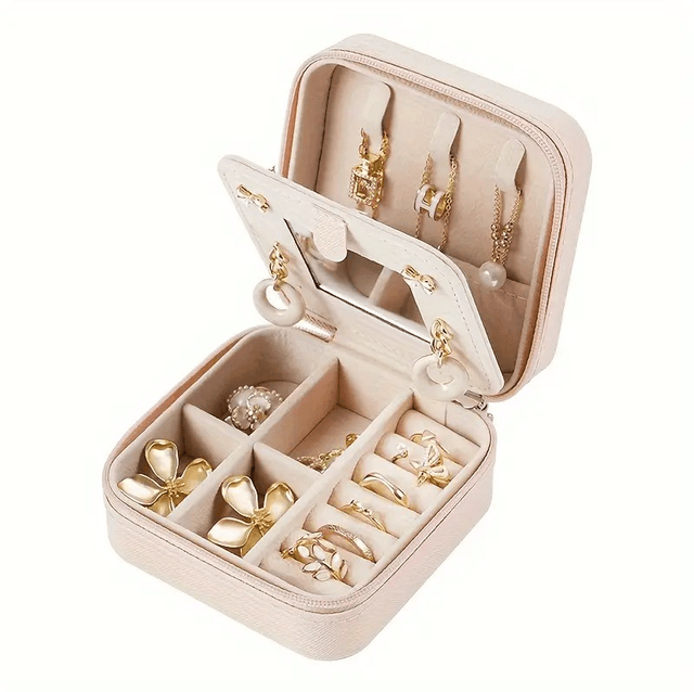 Boite rose à Bijoux de Poche avec miroir 