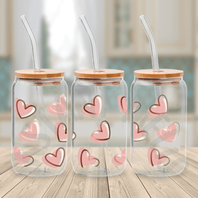 Canette en verre - Cœur Rose et Doré