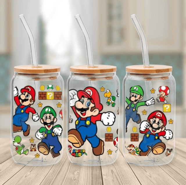Canette en verre - Mario et Luigi